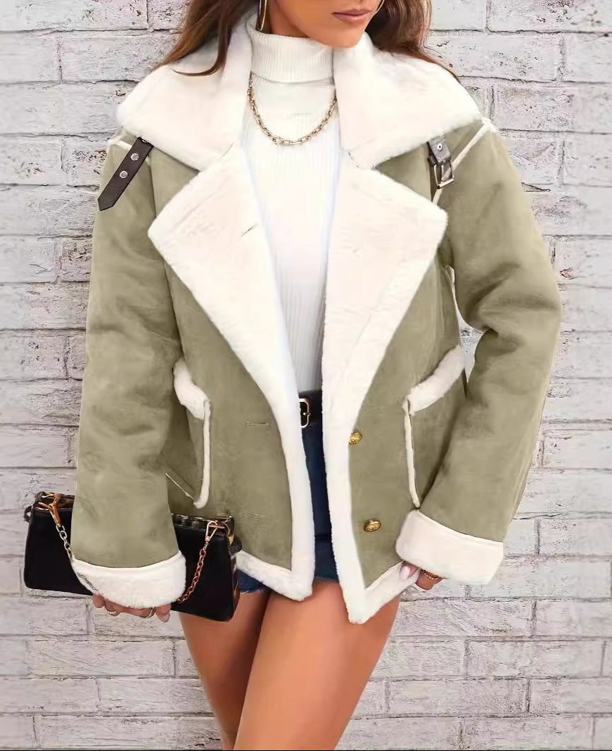 Polo Collar Plush Jacket Winter Warm Outerwear