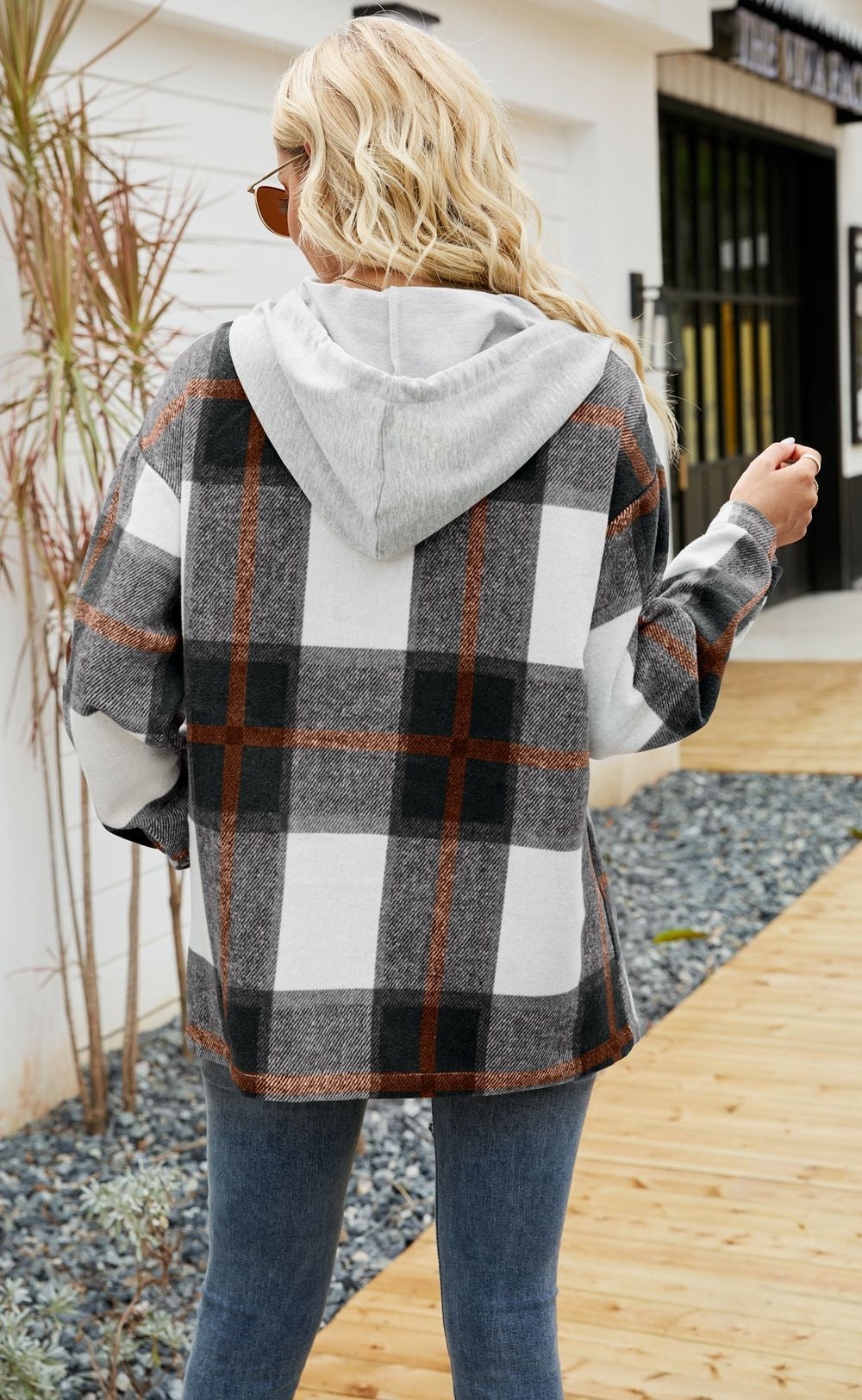 Plaid Hooded Coat Casual Loose Shirt Jacket