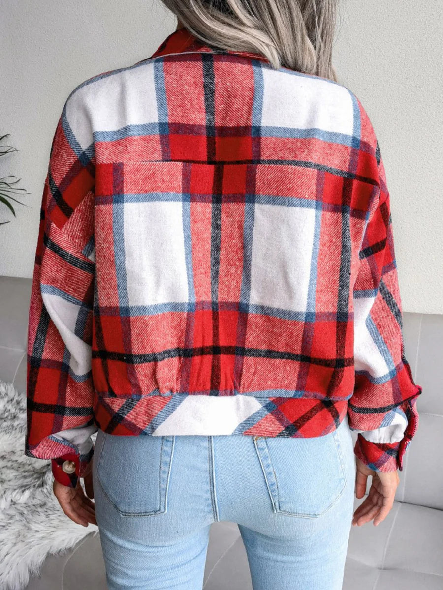 Lantern Long Sleeve Plaid Wool Jacket Coat