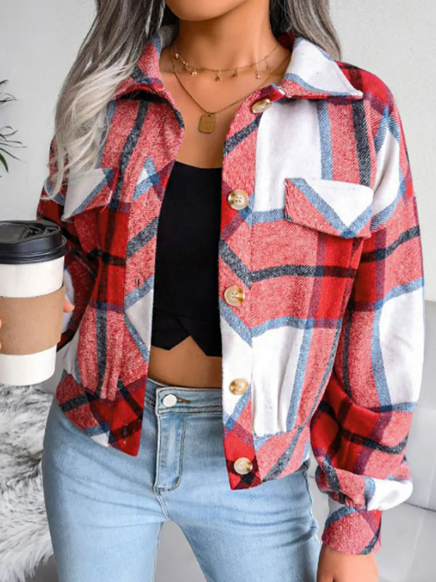 Lantern Long Sleeve Plaid Wool Jacket Coat