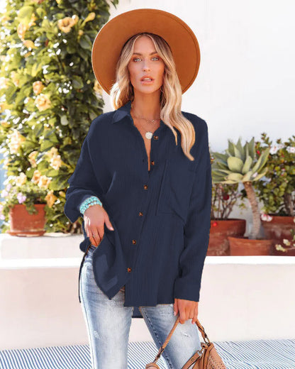 Dropped Shoulder Bat Shirt Casual Long Sleeve Shirt