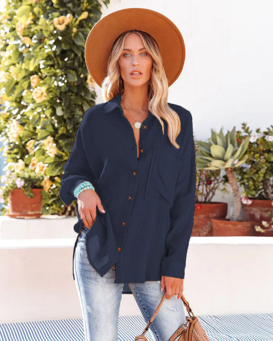 Dropped Shoulder Bat Shirt Casual Long Sleeve Shirt