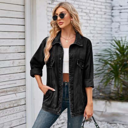 Loose Mid-Length Denim Shirt – Street Style Rayon