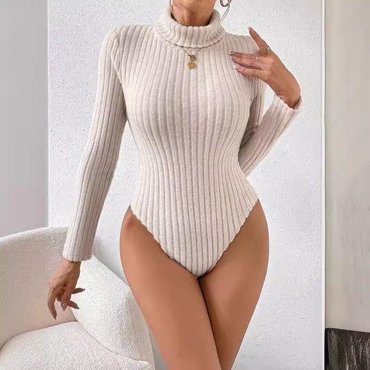 French Style Turtleneck Knitted Bodysuit