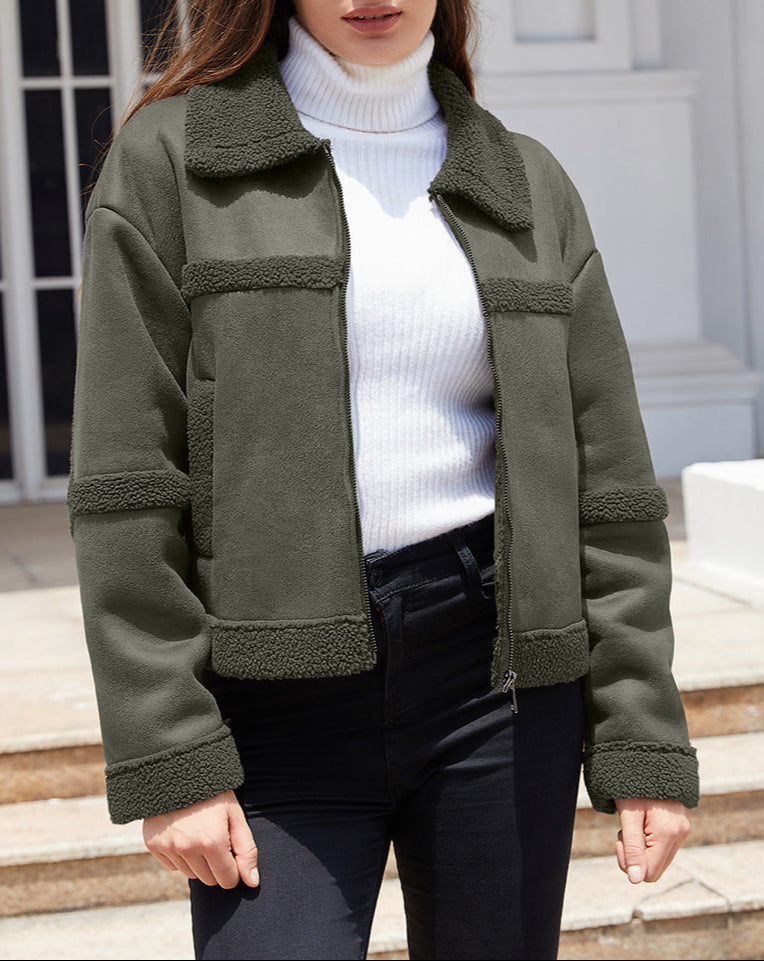 Suede Fleece Leather Jacket Fashionable Warm