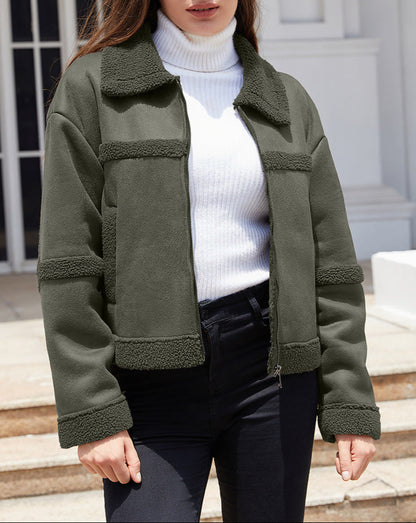 Suede Fleece Leather Jacket Fashionable Warm