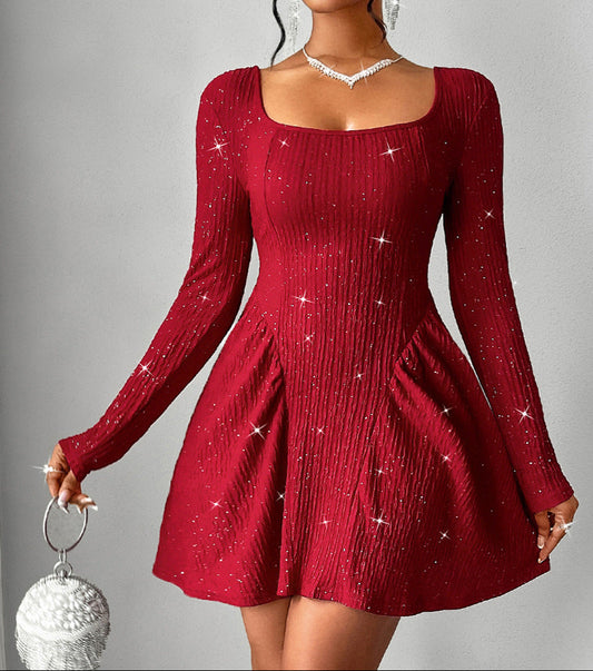 Long Sleeve Square Neck Dress Elegant