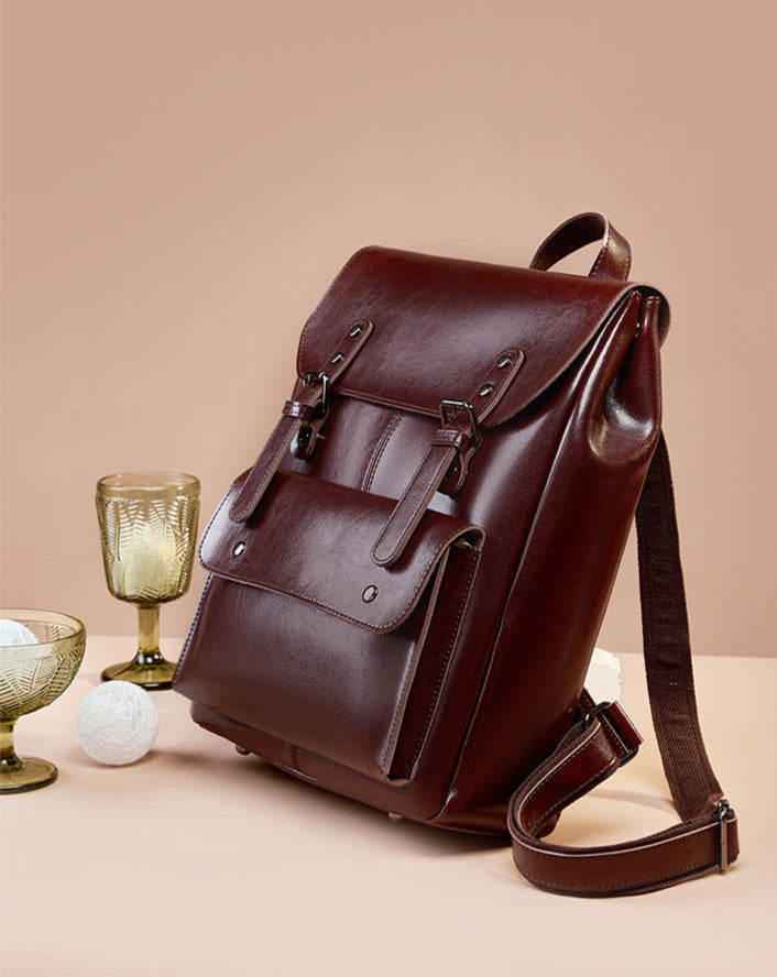 Leather Backpack Wear-Resistant Cowhide Bag