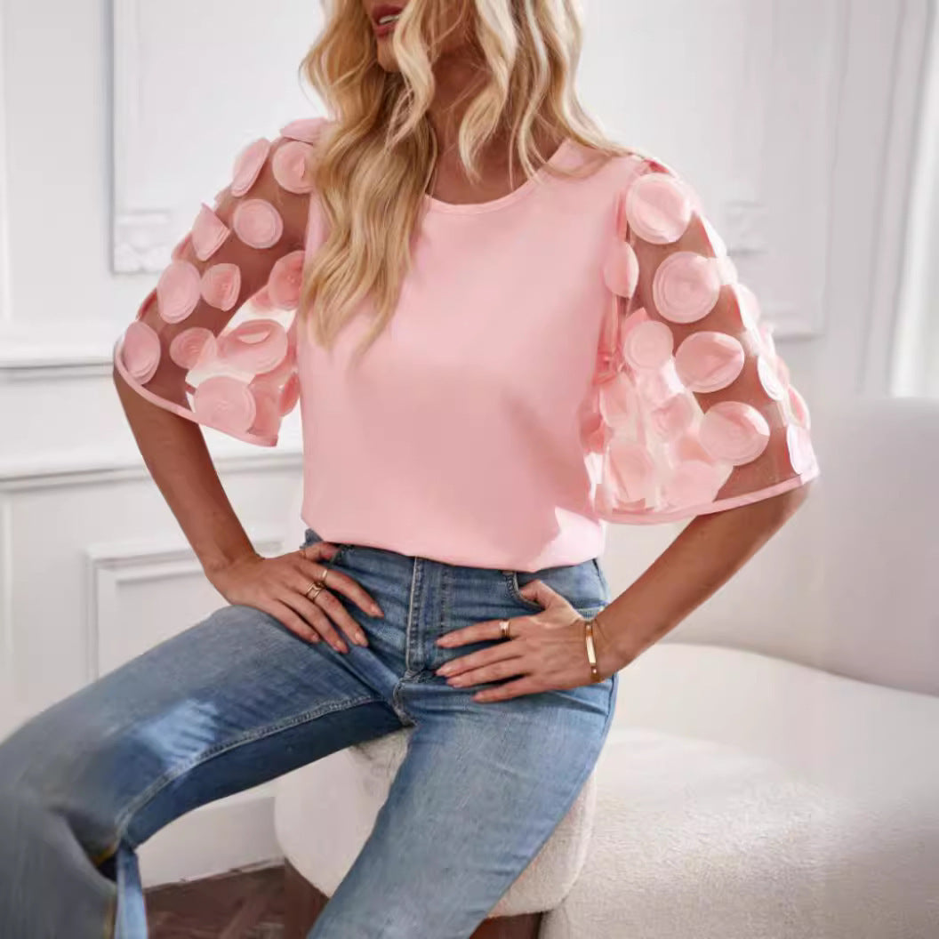 Round Neck Hollow-Out Short Sleeve Top