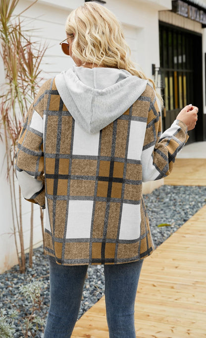 Plaid Hooded Coat Casual Loose Shirt Jacket