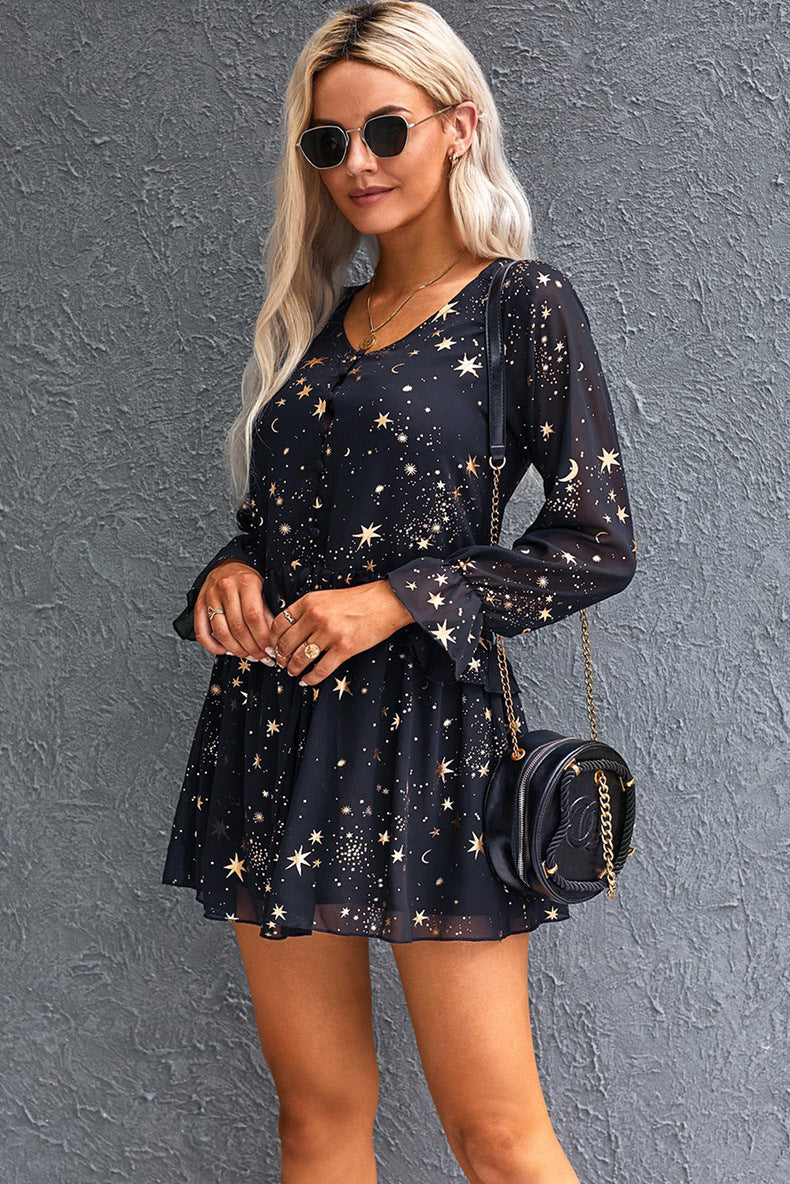 V-Neck Star Print Plus Size Dress