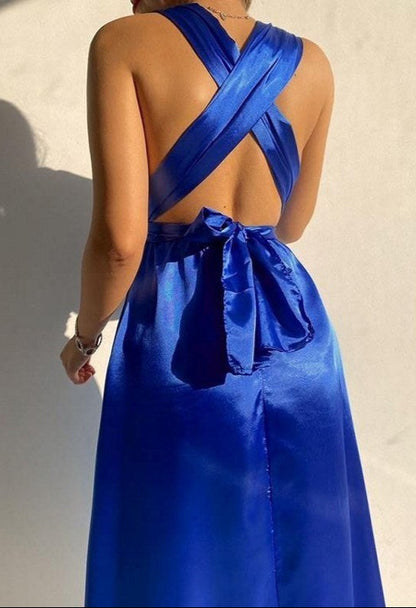 Wrap Hips Dress Long Sleeve Slim Fit Robe with V-Neck