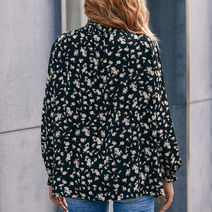 High Neck Ruffle Sleeve Blouse