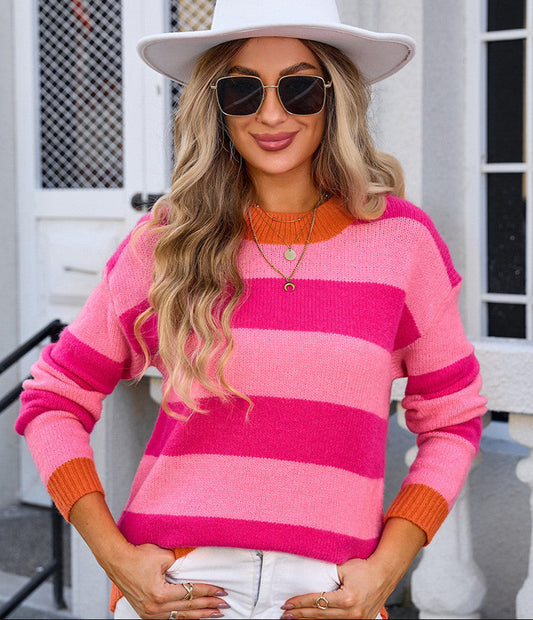 Striped Sweater Knitted Stitching