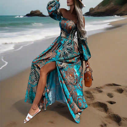 Boho Off-Shoulder A-Line Dress