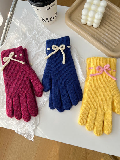Bow Knit Warm Winter Gloves