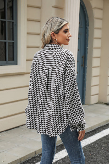 Lapel Plaid Multi-Button Long Sleeve Woolen Loose Fit Winter Jacket