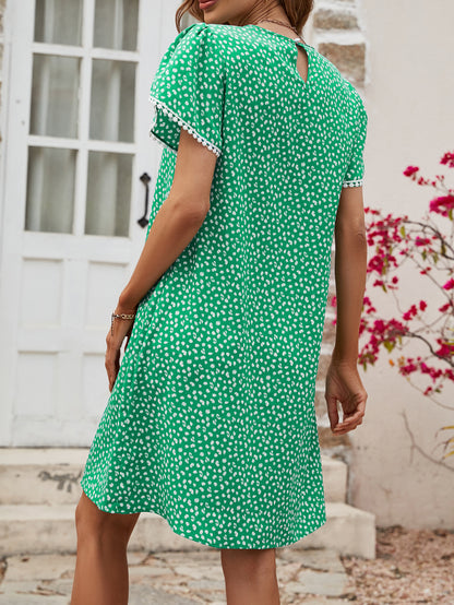 Round Neck Tassel Lace Dress Tulip Sleeve
