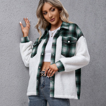 Plush Plaid Shirt Jacket Cozy Button-Up