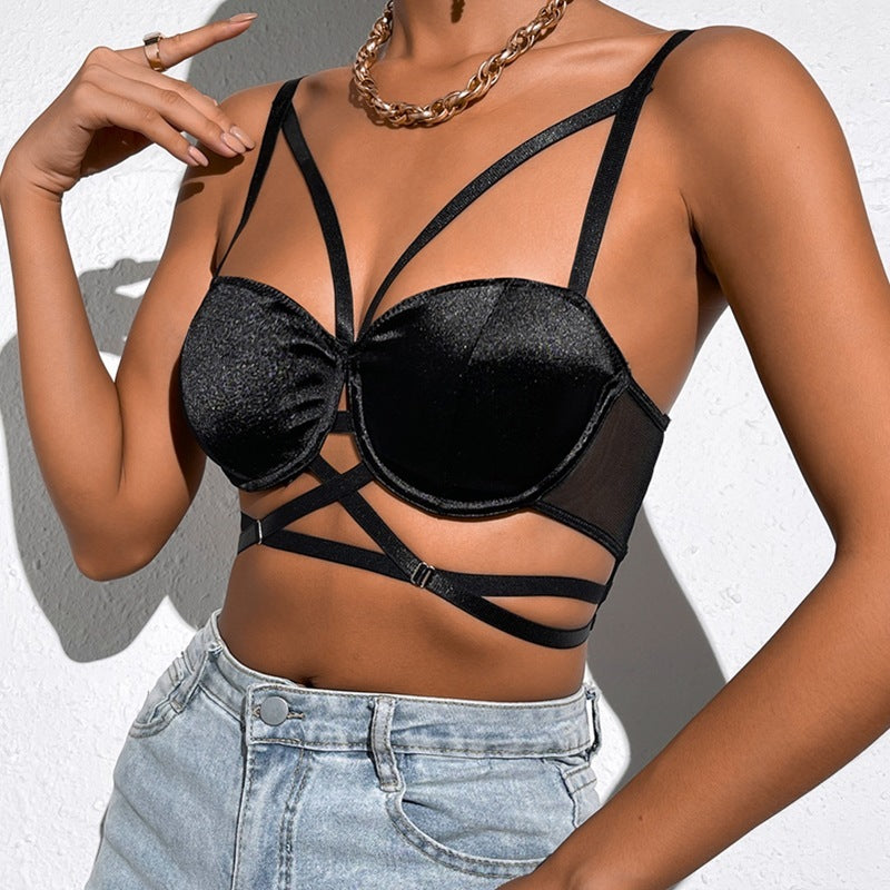Solid Wrap Backless Tank Top  Cropped Webbing