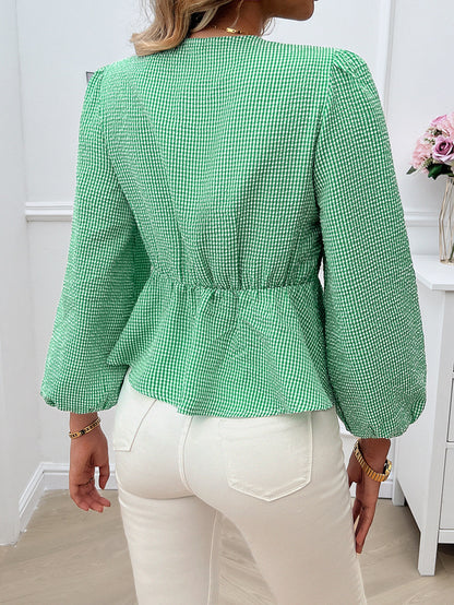 Elegant Contrast Color Tie Long Sleeve Shirt  Stylish Blouse