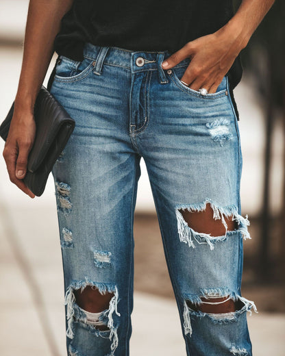 Ripped Jeans Street Style Denim Trousers