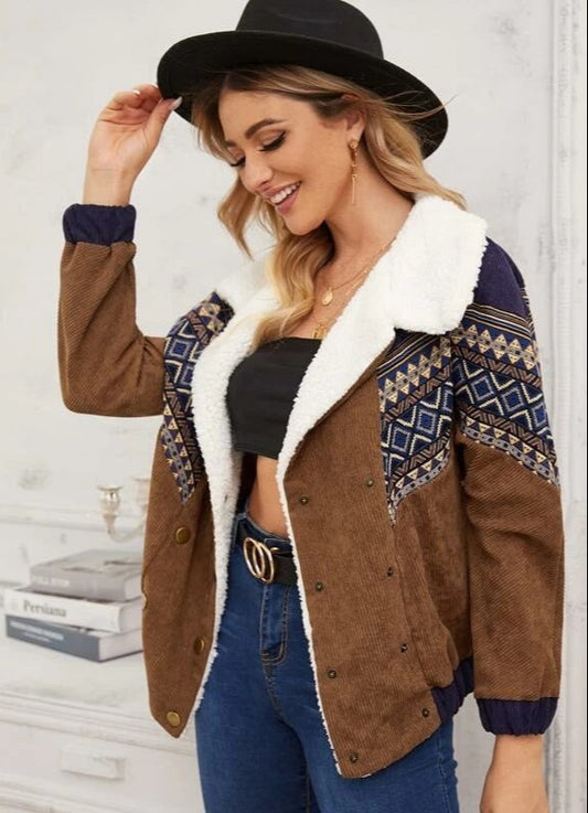 Autumn & Winter Lamb Fur Collar Jacket Stitching Outerwear