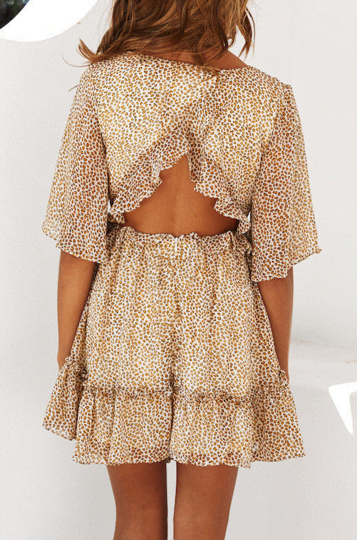 Backless Leopard Polka Dot Dress Sleeveless