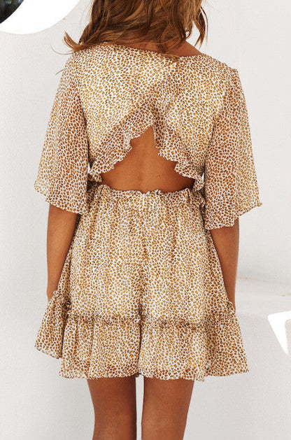 Backless Leopard Polka Dot Dress Sleeveless