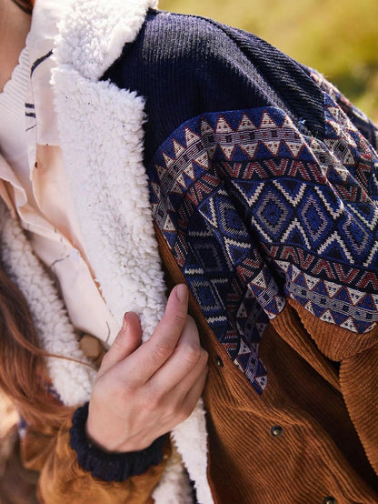 Autumn & Winter Lamb Fur Collar Jacket Stitching Outerwear