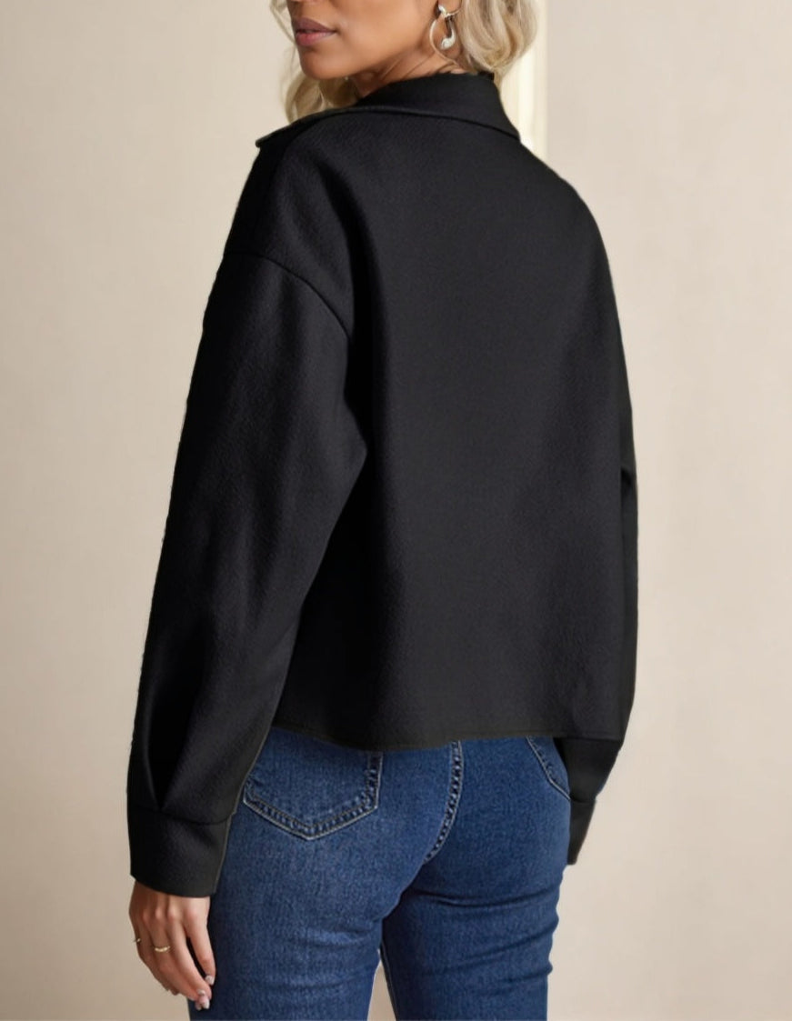 Essence Drop Shoulder Overcoat Button Front Flap Pocket