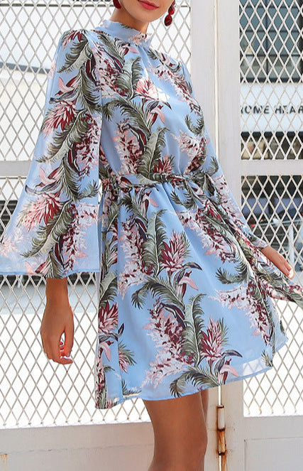 Flare Sleeve Chiffon Print Dress