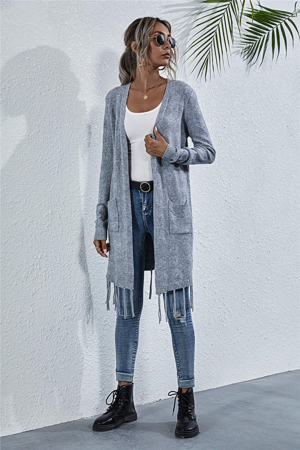 Long Sleeve Fringed Cardigan Sweater Jacket