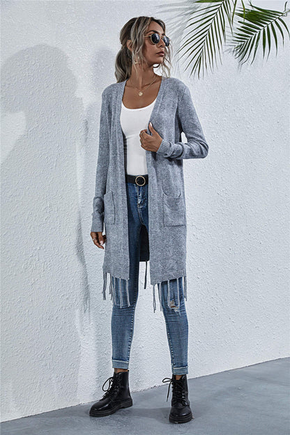 Long Sleeve Fringed Cardigan Sweater Jacket