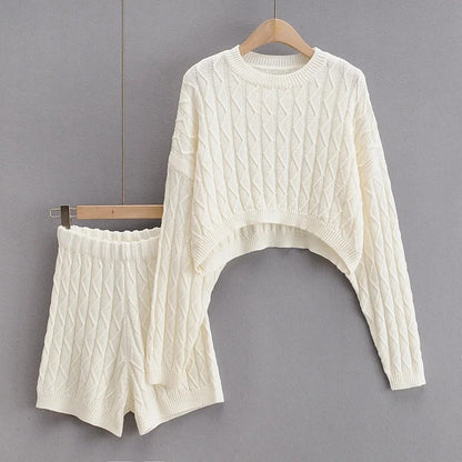 Round Neck Twist Knit Loose Long-Sleeved Knitted Sweater Two Set