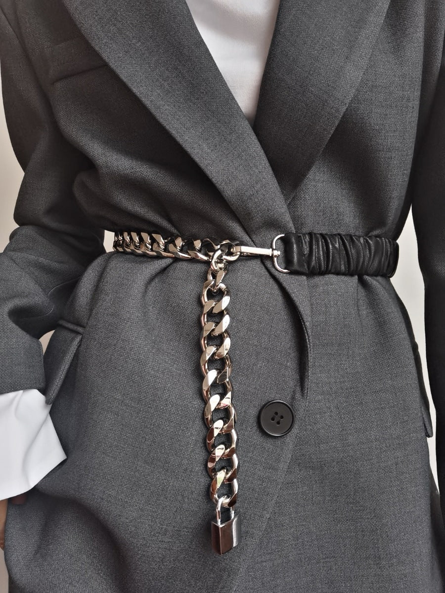 Belt Chain Stitching Elastic Waist With