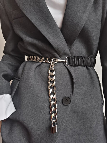 Belt Chain Stitching Elastic Waist With