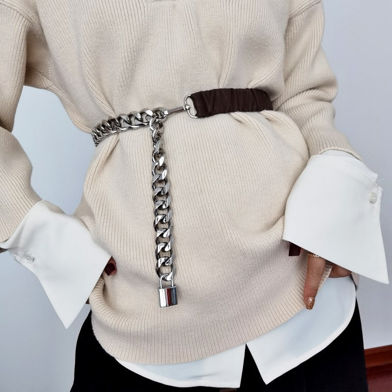 Belt Chain Stitching Elastic Waist With