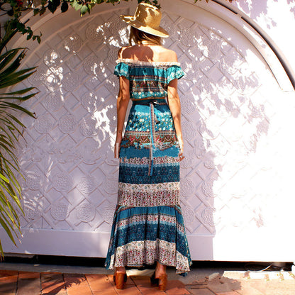 Two-Piece Set One-Shoulder Crop Blouse & High-Waist Skirt