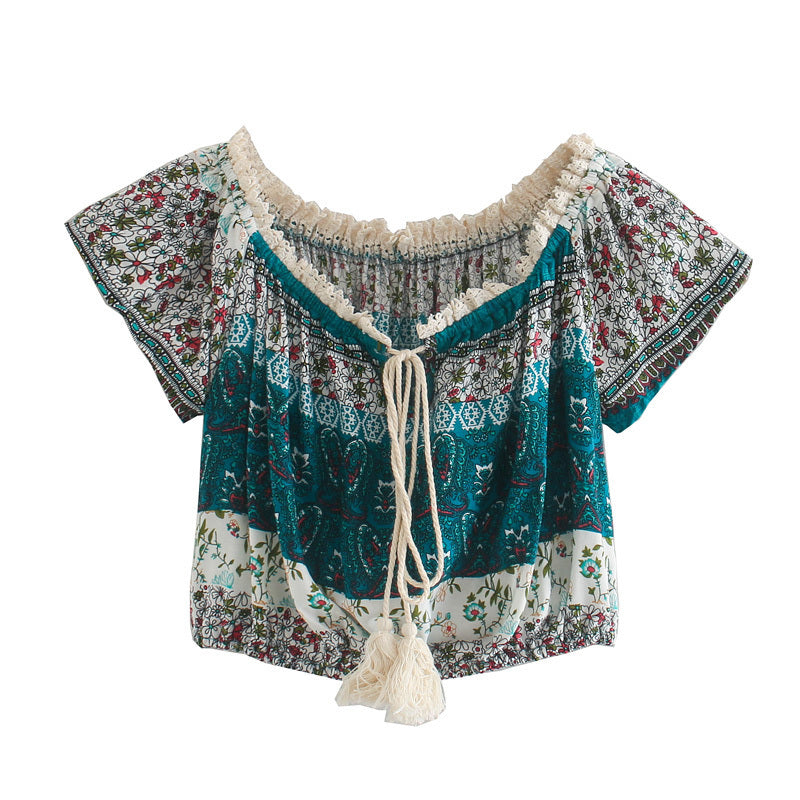 Two-Piece Set One-Shoulder Crop Blouse & High-Waist Skirt