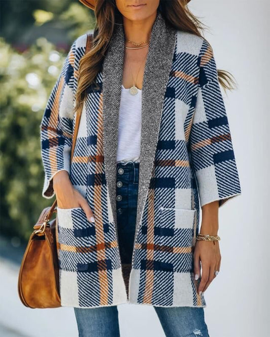 Plaid Pocket Loose Cardigan Jacket Cozy