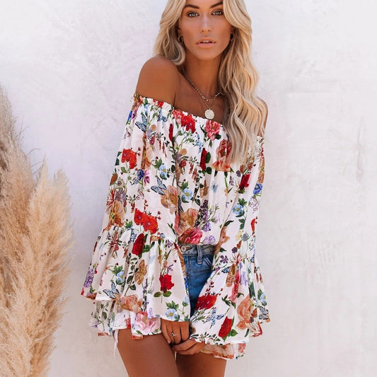 One-Shoulder Flared Sleeve Blouse