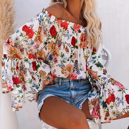 One-Shoulder Flared Sleeve Blouse