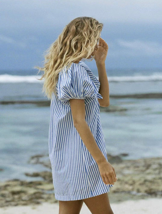 V-Neck Raglan Sleeve Striped Printed One-Piece Dress