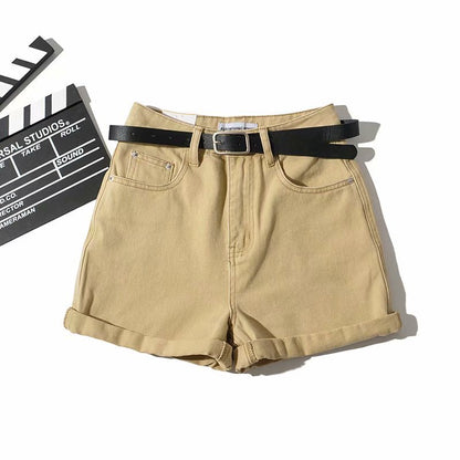 High-Waist Light Denim Shorts – Cotton Blend