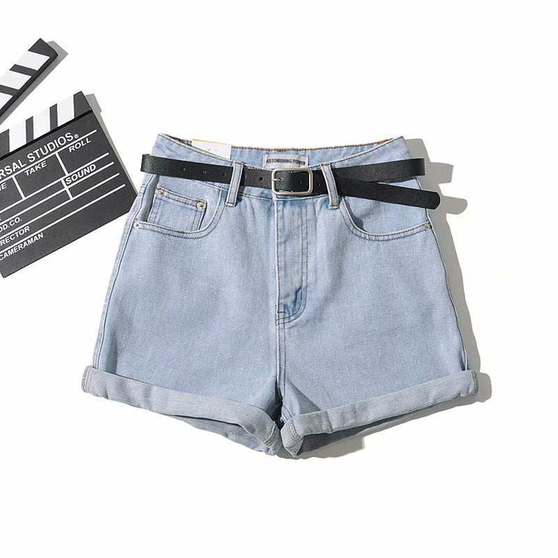 High-Waist Light Denim Shorts – Cotton Blend