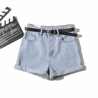 High-Waist Light Denim Shorts – Cotton Blend