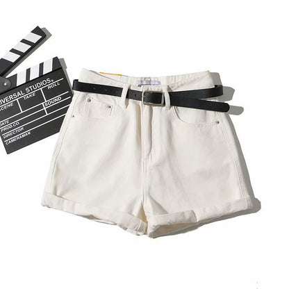 High-Waist Light Denim Shorts – Cotton Blend