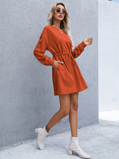 Women's Elegant Round Neck Long Sleeve Loose Dress