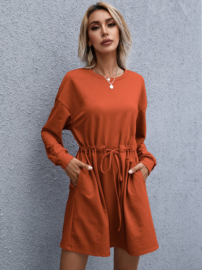 Women's Elegant Round Neck Long Sleeve Loose Dress